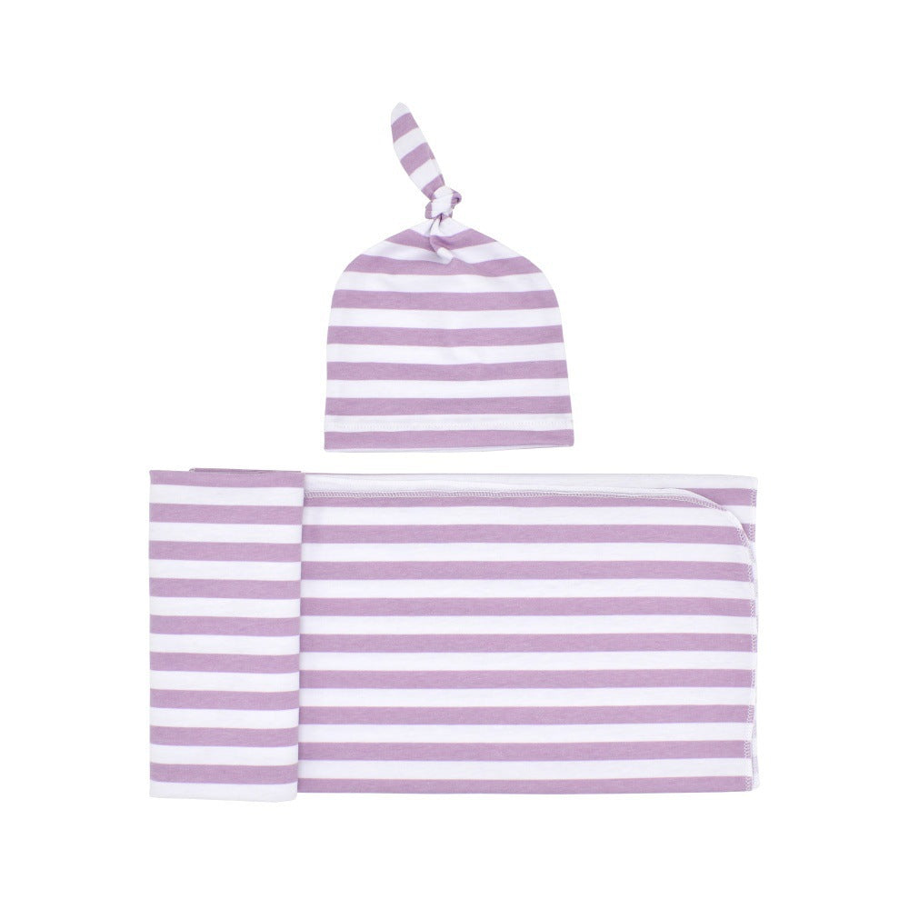 Newborn Striped Cotton Swaddle and Cap