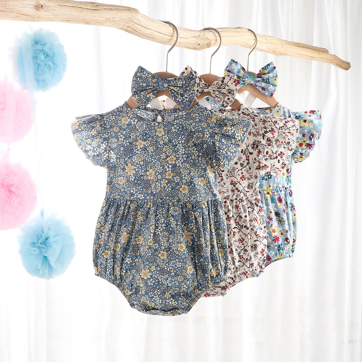 Vintage Princess Floral Cotton Romper and headband
