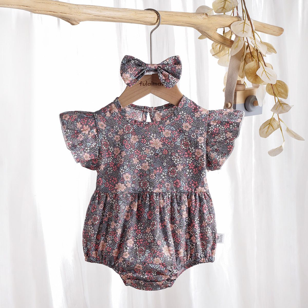 Vintage Princess Floral Cotton Romper and headband