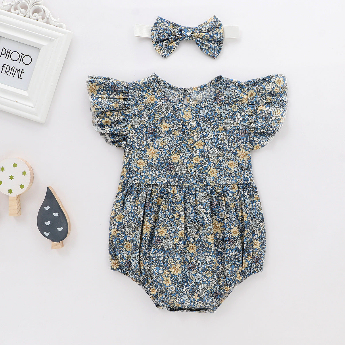 Vintage Princess Floral Cotton Romper and headband