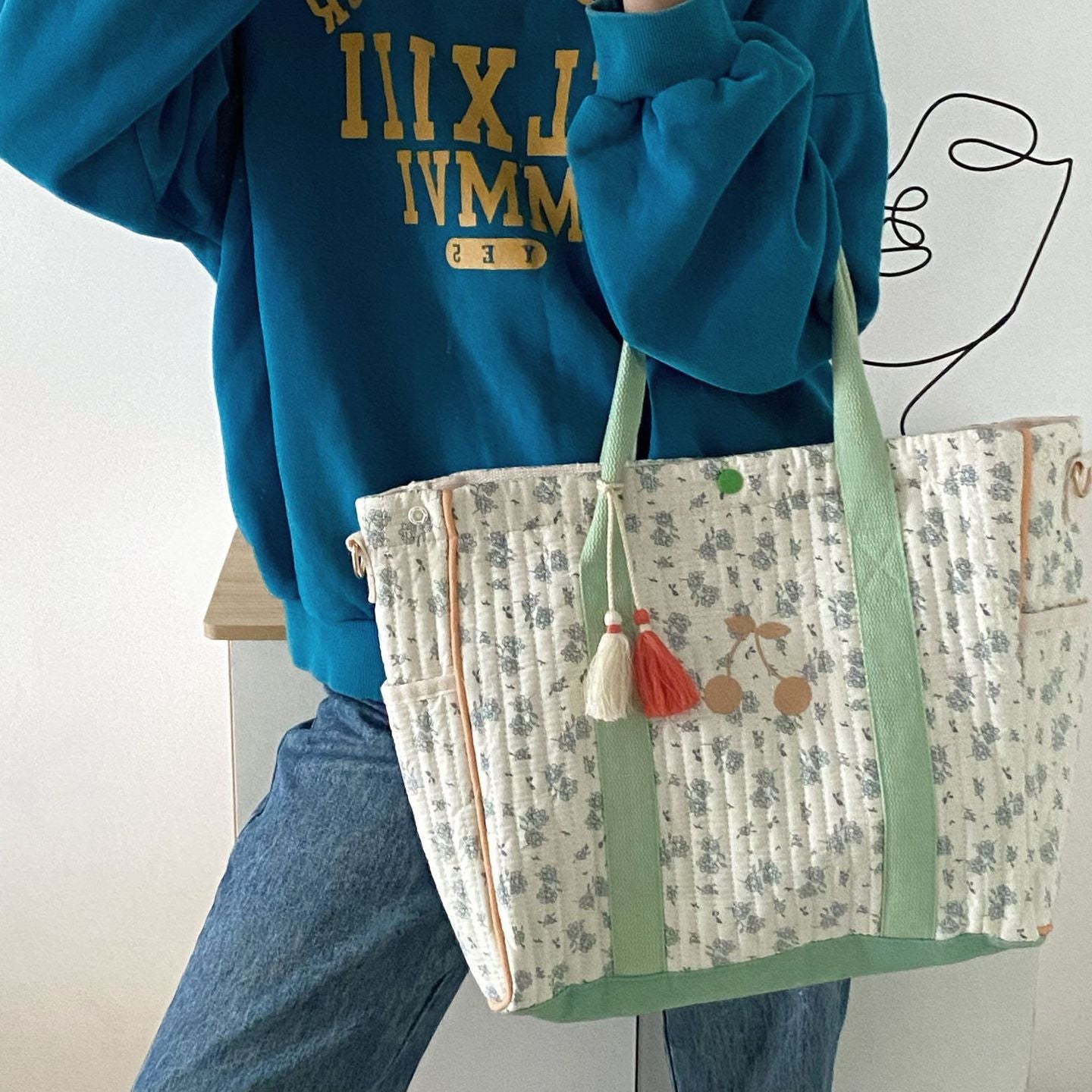 Floral Cherry Embroidered Baby Bag
