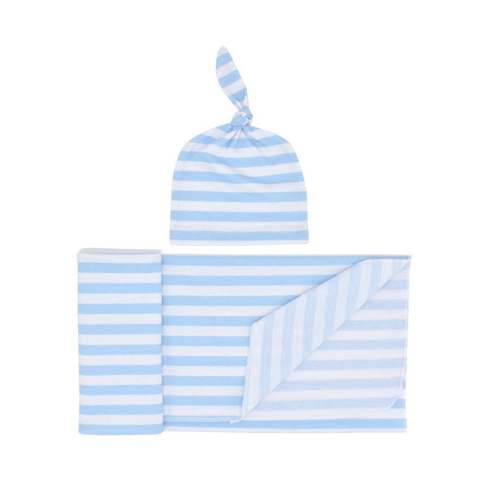 Newborn Striped Cotton Swaddle and Cap