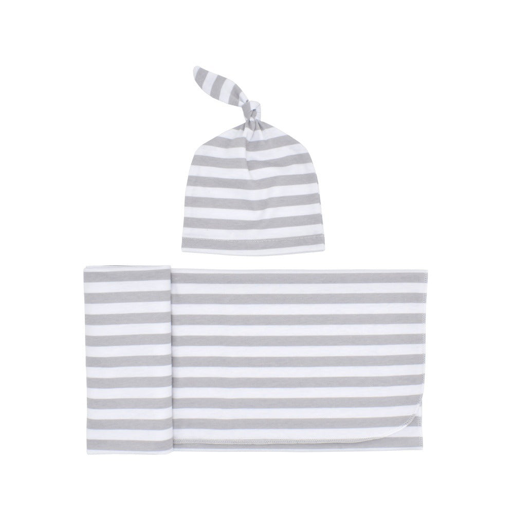 Newborn Striped Cotton Swaddle and Cap
