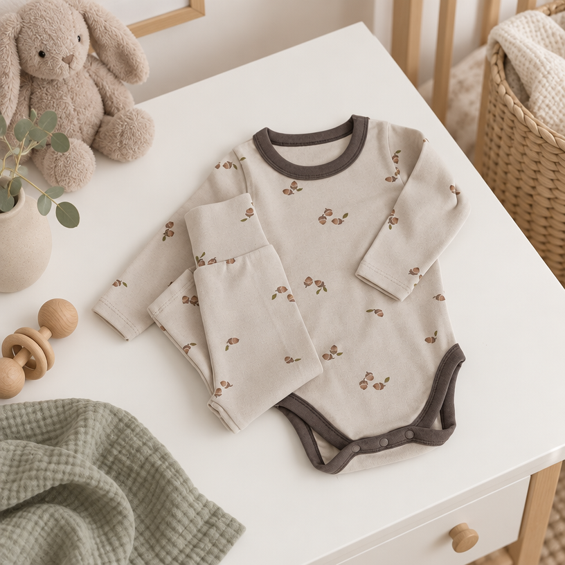 Little Acorns Two Piece Cotton Romper and Leggings Set