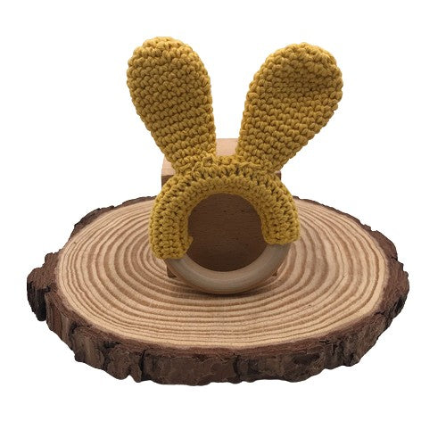 Wooden Crochet Rabbit Ear Teether