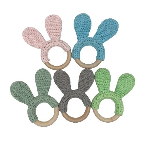 Wooden Crochet Rabbit Ear Teether