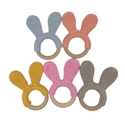Wooden Crochet Rabbit Ear Teether