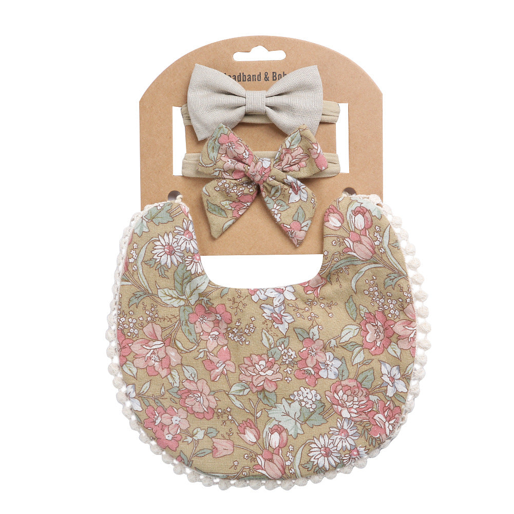 Cute Cotton Floral Baby Bib and Bow set