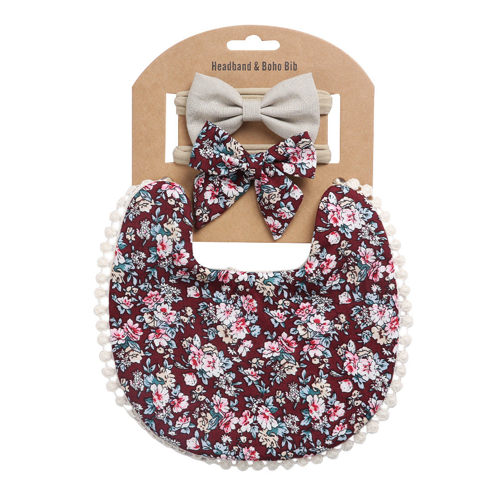 Cute Cotton Floral Baby Bib and Bow set