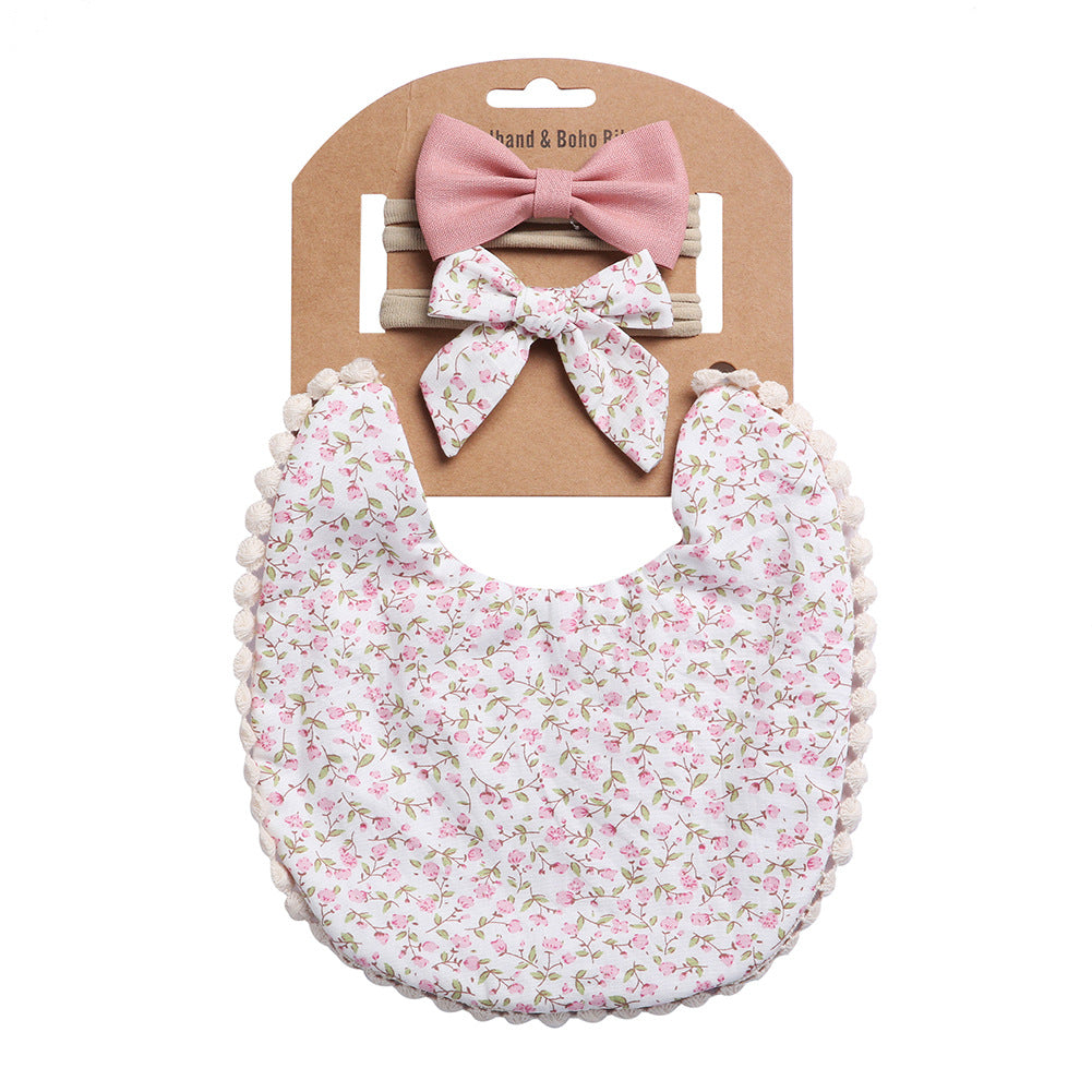 Cute Cotton Floral Baby Bib and Bow set
