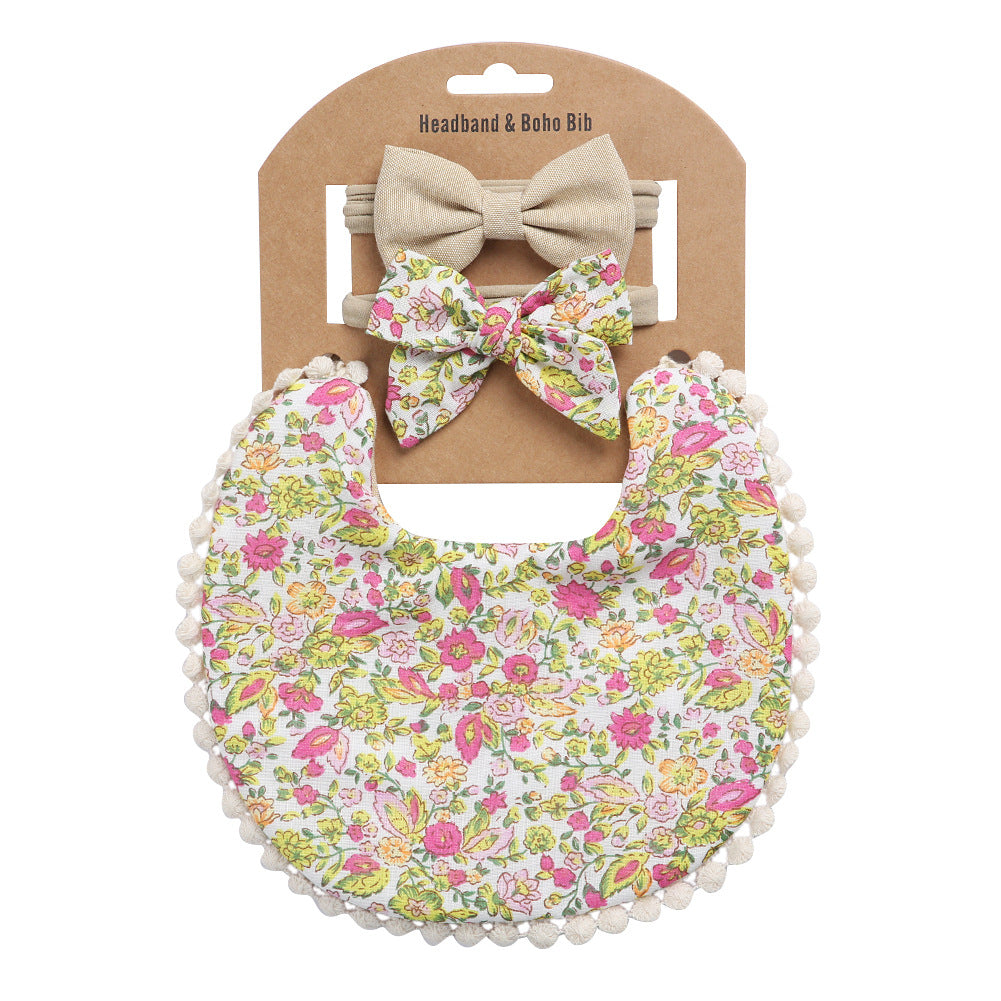 Cute Cotton Floral Baby Bib and Bow set