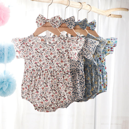 Vintage Princess Floral Cotton Romper and headband