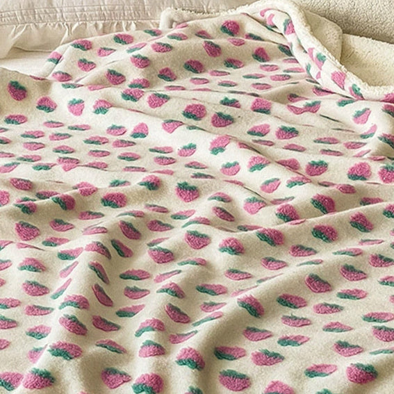 Strawberries and Cream Dual-Sided Cozy Fleece Blanket