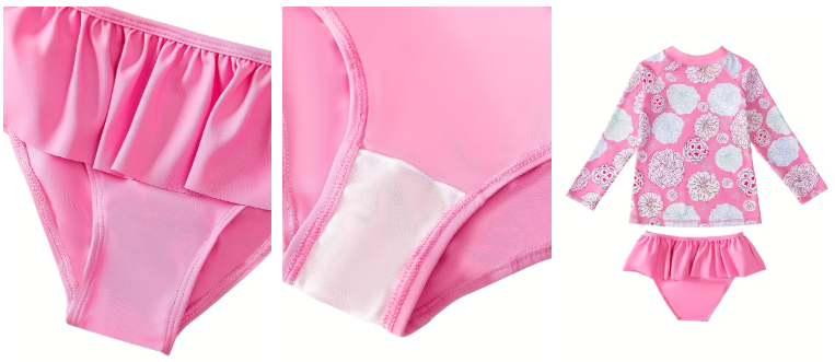 Blossom Splash Long Sleeve Two-Piece Swimsuit with Ruffle Bikini Bottoms