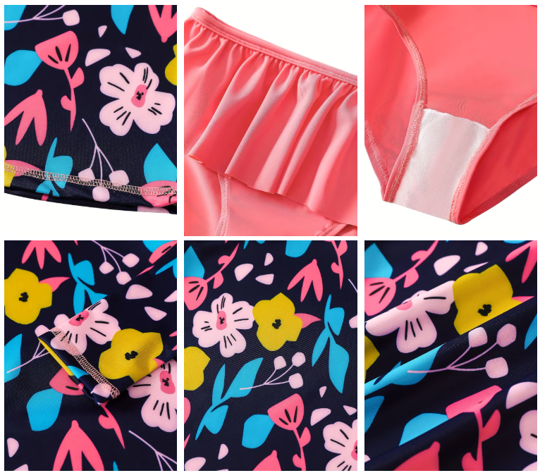 Blossom Splash Long Sleeve Two-Piece Swimsuit with Ruffle Bikini Bottoms