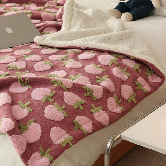 Strawberries and Cream Dual-Sided Cozy Fleece Blanket