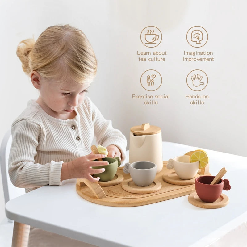 Earthy BPA Free Wooden Tea Play Set