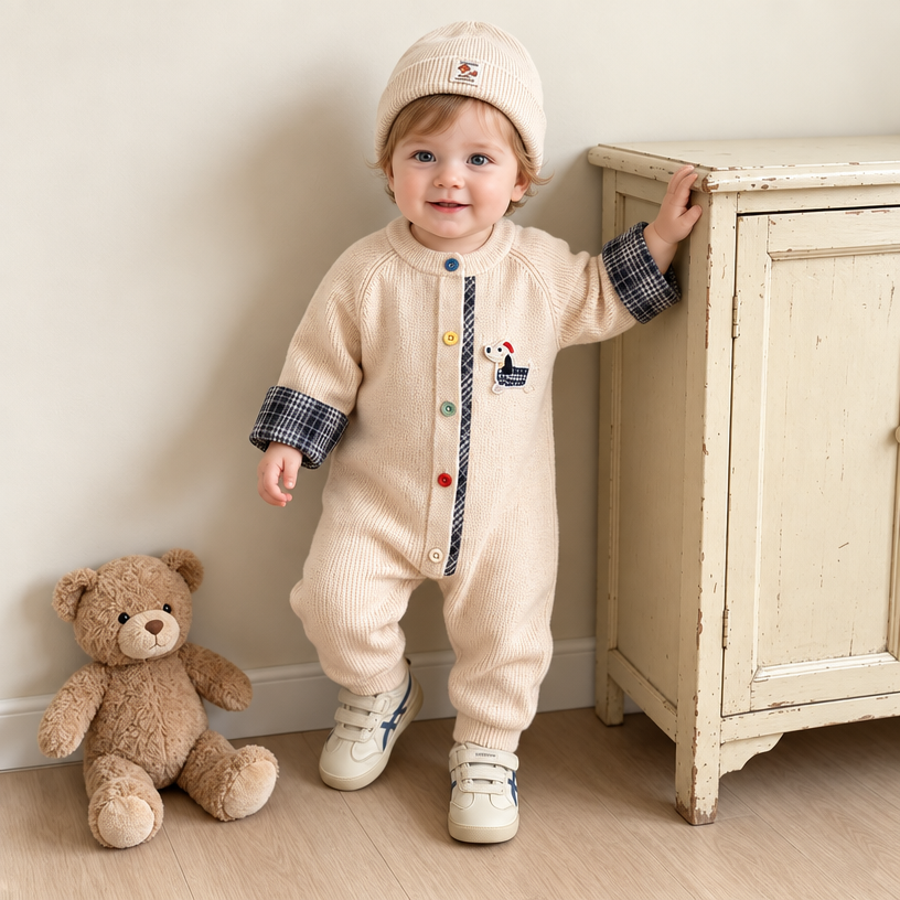 Knitted Two Piece Romper and Beanie Set