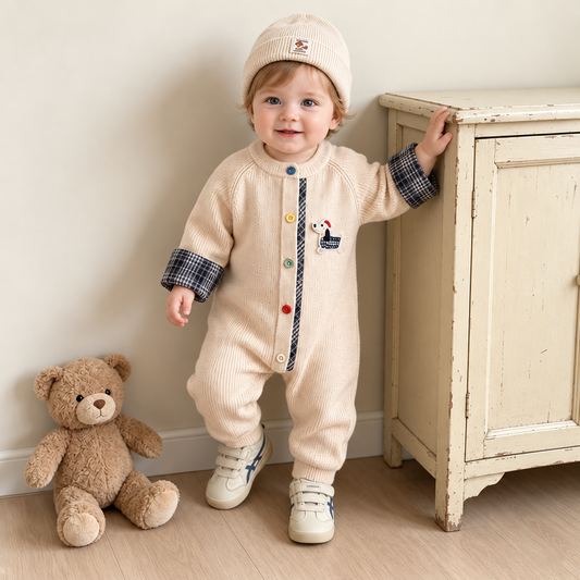 Knitted Two Piece Romper and Beanie Set