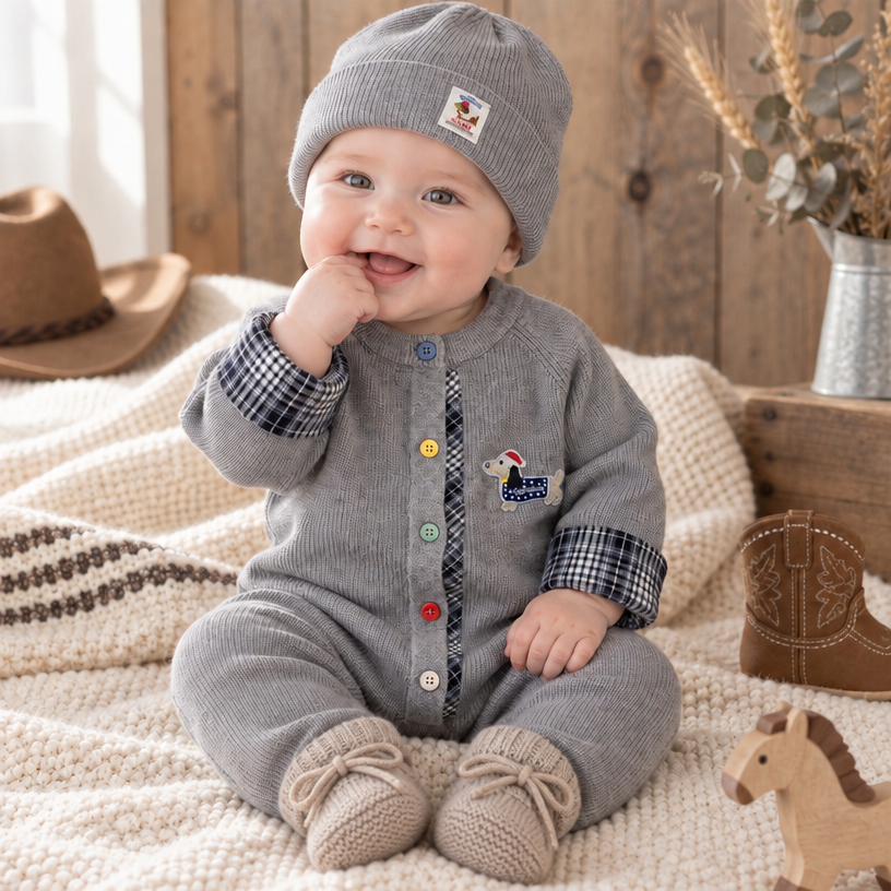 Knitted Two Piece Romper and Beanie Set