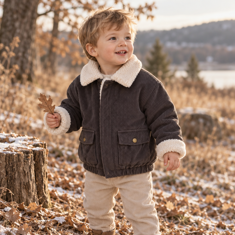 Cozy Collared Fleece-Lined Corduroy Coat