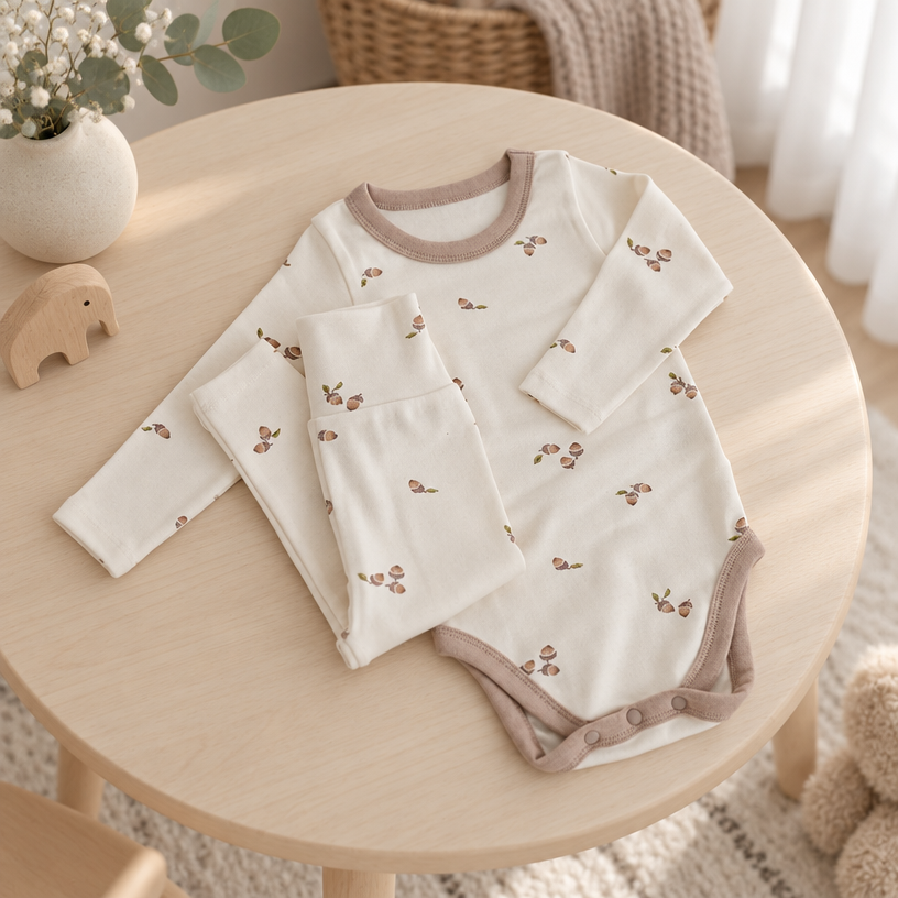 Little Acorns Two Piece Cotton Romper and Leggings Set