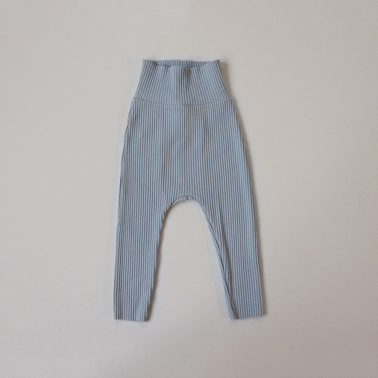 High Waist Ribbed Cotton Neutral Gender Baby Leggings