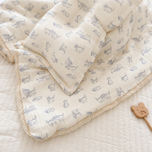 Dream Kitty Neutral Cotton Crib Quilt