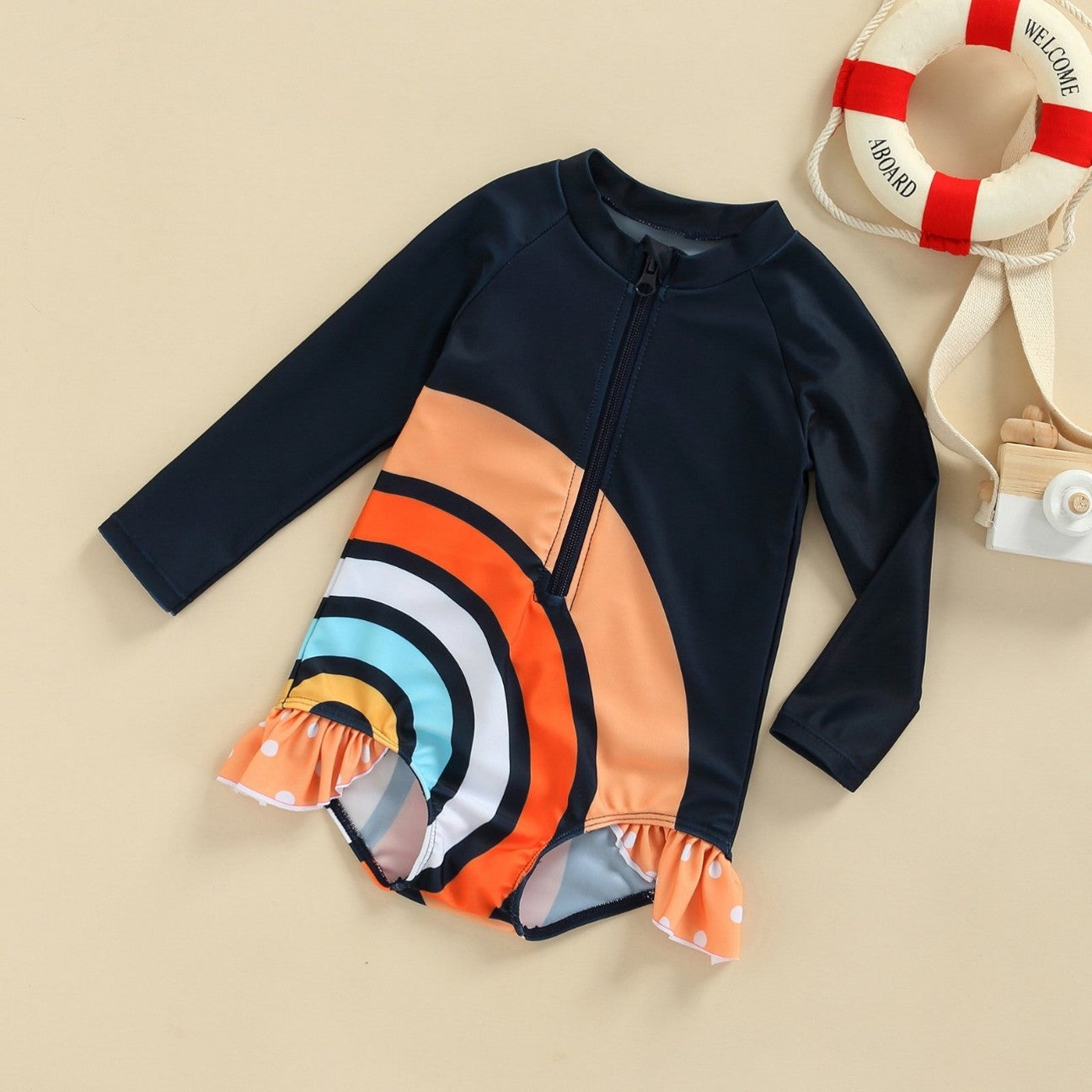Rainbow Splash Long Sleeve Swim Suit