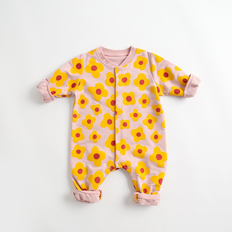 BRIGHT EARTHY BABY Flowers Cotton Long-Sleeve Romper