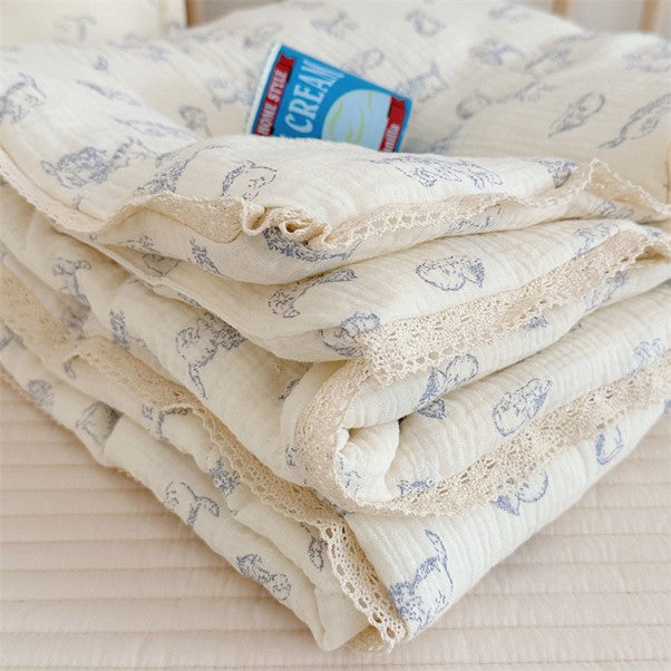 Dream Kitty Neutral Cotton Crib Quilt