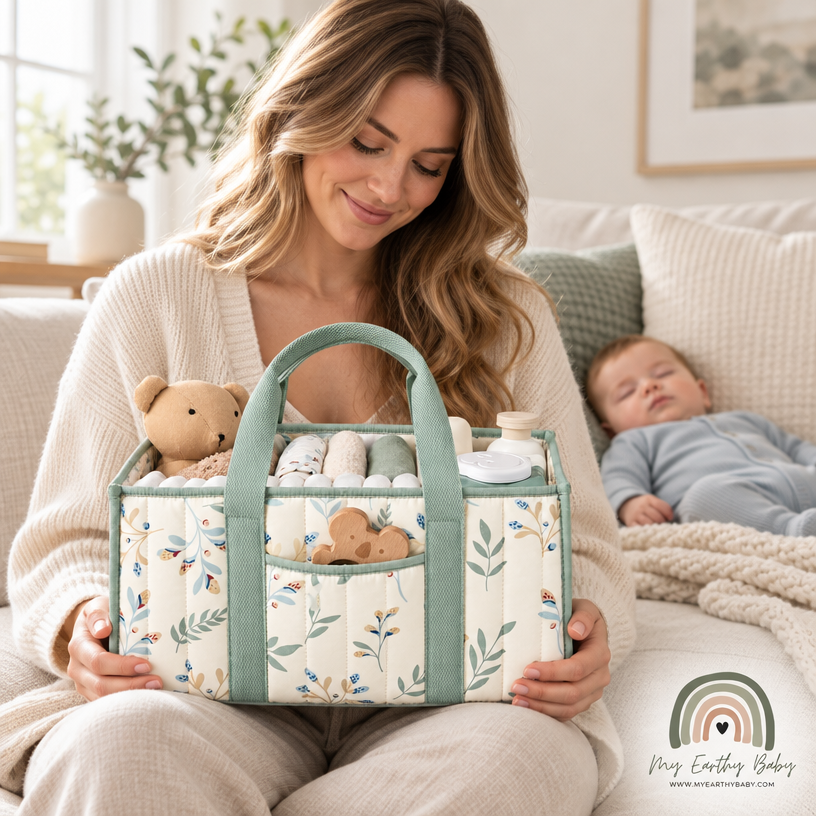 Easy Carry Essentials" Handheld Storage Bag — Floral Blue