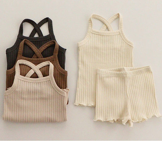 Baby Girls Ribbed Cotton Earthy Summer Set