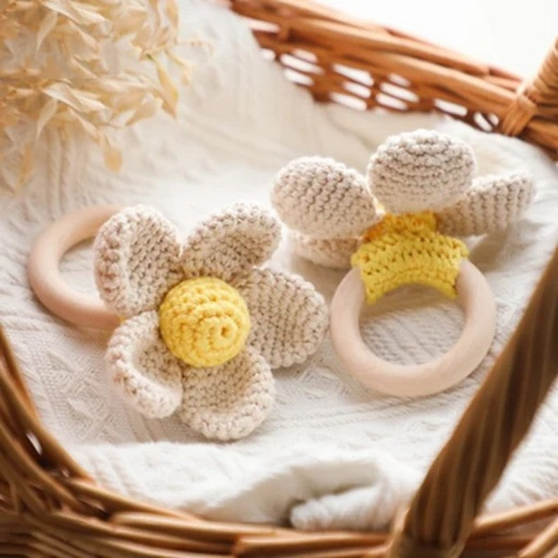 Handmade Knitted Cotton Flower Rattle