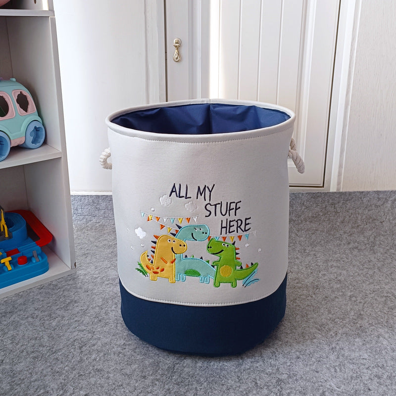 Embroidered Safari Canvas Toy Storage Basket