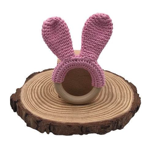 Wooden Crochet Rabbit Ear Teether