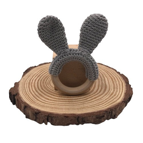 Wooden Crochet Rabbit Ear Teether